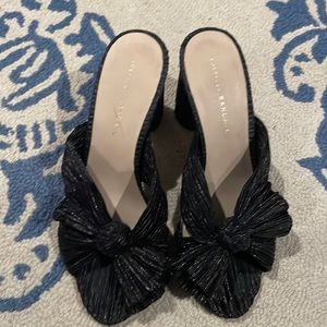 Loeffler Randall Penny Pleated Knot Black Mule Heel Sandals Size 9